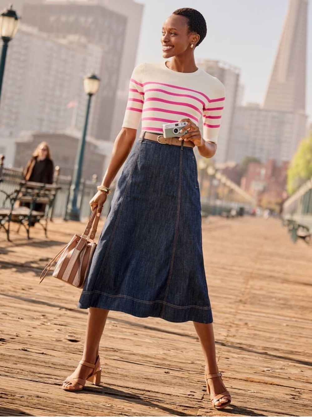 Talbots Denim Fit & Flare Midi Skirt Sausalito Wash Size 10 Dark Denim